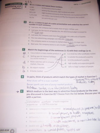 1.1.3 Now open your Market Leader book on page 75 and develop exercises A to E on advertising and markets.